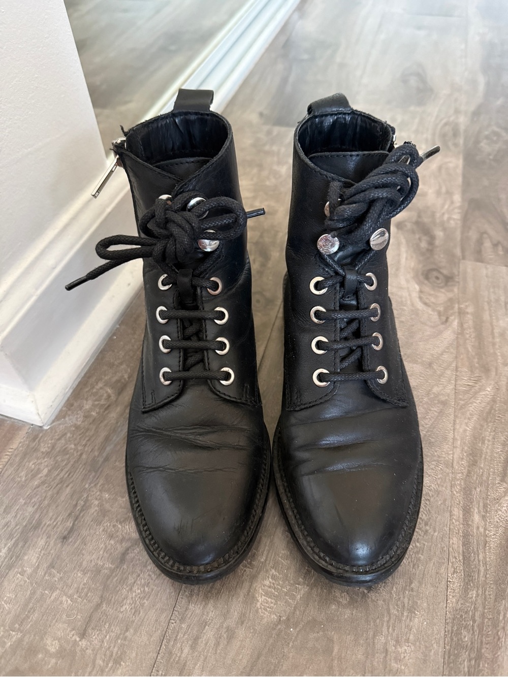 Women’s Black Leather Lace-Up Ankle Moto Boots